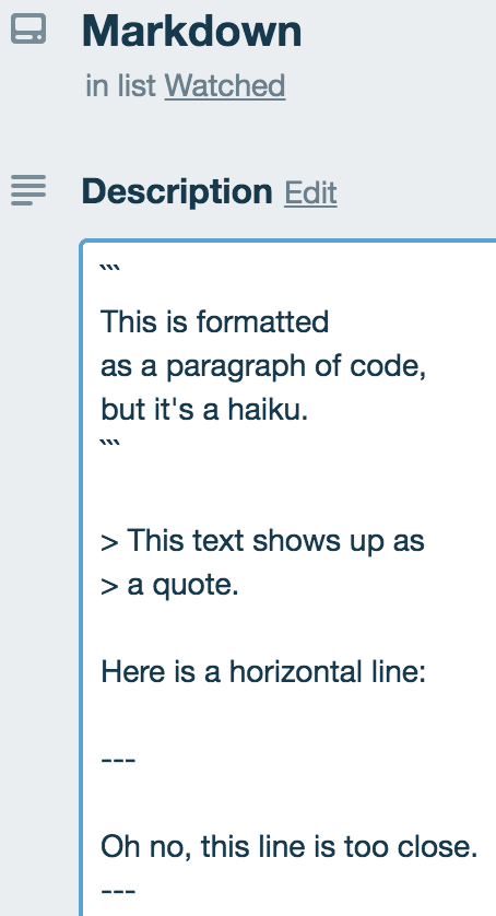 Trello Markdown: Block Quotes